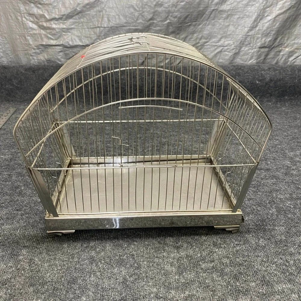 Vintage Stainless Steel Arched Top Bird Cage with Pull Out Tray Silver Finish